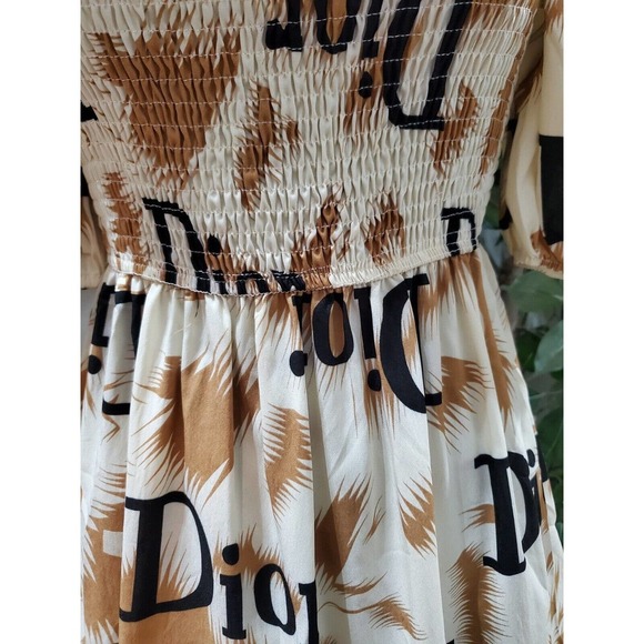 Mina Collection Beige & Brown Square Neck Half Sleeve Knee Length Dress Small - Picture 3 of 13